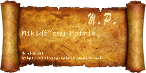 Miklóssy Patrik névjegykártya